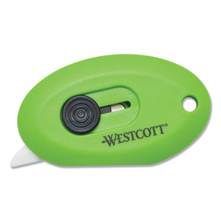 Westcott® Compact Safety Ceramic Blade Box Cutter, Retractable Blade, 0.5" Blade, 2.5" Plastic Handle, Green (ACM16474)