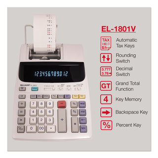 Sharp® EL-1801V Two-Color Printing Calculator, Black/Red Print, 2.1 Lines/Sec (SHREL1801V)