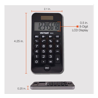 Victor® 900 Antimicrobial Pocket Calculator, 8-Digit LCD (VCT900)