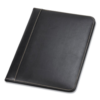 Samsill® Contrast Stitch Leather Padfolio, 8 1/2 x 11, Leather, Black (SAM71710)