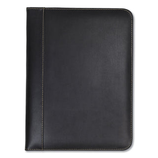 Samsill® Contrast Stitch Leather Padfolio, 8 1/2 x 11, Leather, Black (SAM71710)