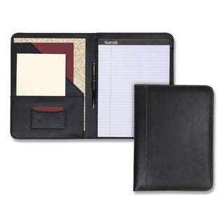 Samsill® Contrast Stitch Leather Padfolio, 8 1/2 x 11, Leather, Black (SAM71710)