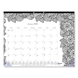 Blueline® Monthly Desk Pad Calendar, Monthly Coloring Artwork, 22 x 17, Black Binding, Clear Corners, 12-Month (Jan to Dec): 2026 (REDC2917311)