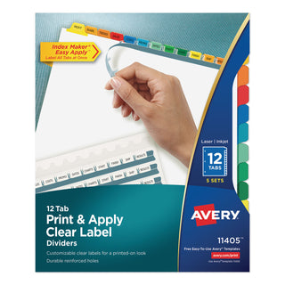 Avery® Print and Apply Index Maker Clear Label Dividers, 12 Color Tabs, Letter, 5 Sets (AVE11405)