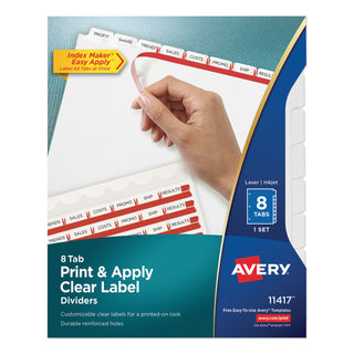 Avery® Print and Apply Index Maker Clear Label Dividers, 8 White Tabs, Letter (AVE11417)