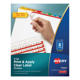 Avery® Print and Apply Index Maker Clear Label Dividers, 8 Color Tabs, Letter, 25 Sets (AVE11424)