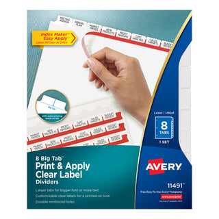 Avery® Print and Apply Index Maker Clear Label Dividers, 8 White Tabs, Letter (AVE11491)