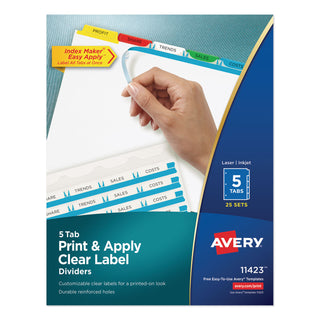 Avery® Print and Apply Index Maker Clear Label Dividers, 5 Color Tabs, Letter, 25 Sets (AVE11423)