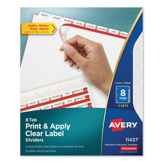 Avery® Print and Apply Index Maker Clear Label Dividers, 8 White Tabs, Letter, 5 Sets (AVE11437)