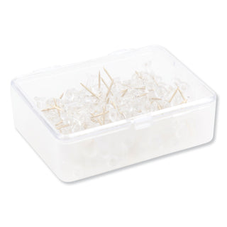 U Brands Standard Push Pins, Plastic, Clear, Gold Pin, 7/16", 100/Pack (UBR3087U0624)