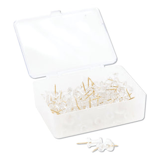 U Brands Standard Push Pins, Plastic, Clear, Gold Pin, 7/16", 100/Pack (UBR3087U0624)
