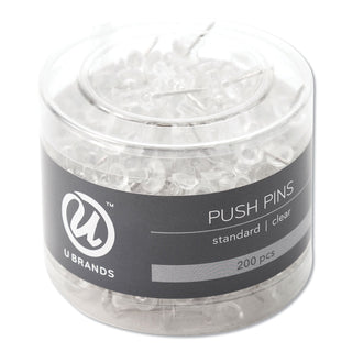 U Brands Standard Push Pins, Plastic, Clear, 7/16", 200/Pack (UBR658U0824)