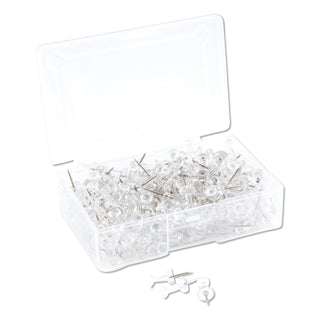 U Brands Standard Push Pins, Plastic, Clear, Silver Pin, 7/16", 200/Pack (UBR3088U0624)