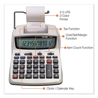Victor® 1208-2 Two-Color Compact Printing Calculator, Black/Red Print, 2.3 Lines/Sec (VCT12082)