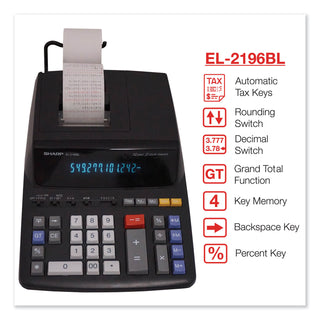 Sharp® EL2196BL Two-Color Printing Calculator, Black/Red Print, 3.7 Lines/Sec (SHREL2196BL)