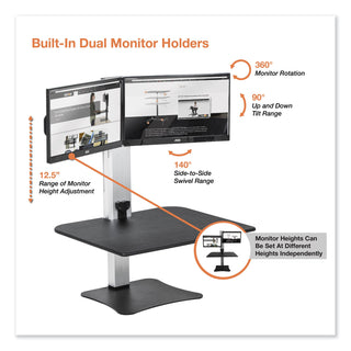 Victor® DC450 High Rise Electric Dual Monitor Standing Desk Workstation, 28w x 23d x 20.25h, Black/Aluminum (VCTDC450)
