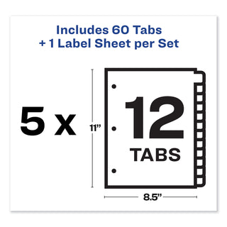 Avery® Print and Apply Index Maker Clear Label Dividers, 12 Color Tabs, Letter, 5 Sets (AVE11405)