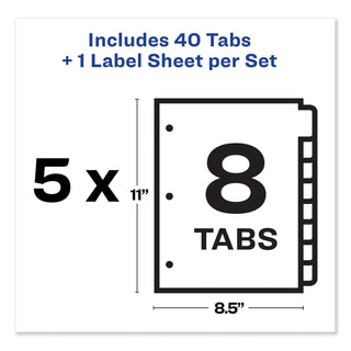 Avery® Print and Apply Index Maker Clear Label Dividers, 8 Color Tabs, Letter, 5 Sets (AVE11419)