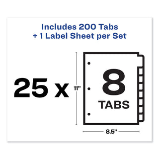 Avery® Print and Apply Index Maker Clear Label Dividers, 8 Color Tabs, Letter, 25 Sets (AVE11424)