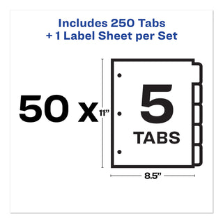 Avery® Print and Apply Index Maker Clear Label Dividers, 5 White Tabs, Letter, 50 Sets (AVE11556)