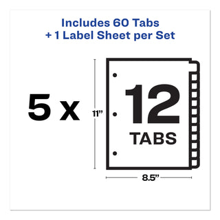 Avery® Print and Apply Index Maker Clear Label Dividers, 12 White Tabs, Letter, 5 Sets (AVE11429)
