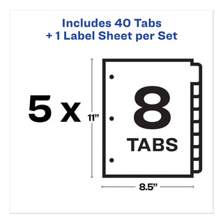 Avery® Print and Apply Index Maker Clear Label Plastic Dividers with Printable Label Strip, 8-Tab, 11 x 8.5, Translucent, 5 Sets (AVE12450)