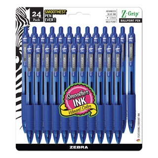 Zebra® Z-Grip Retractable Ballpoint Pen, Medium 1mm, Blue Ink, Clear Barrel, 24/Pack (ZEB12225)