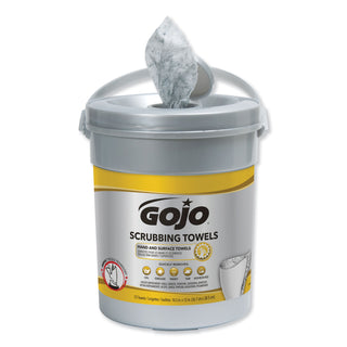 GOJO® Scrubbing Towels, Hand Cleaning, Silver/Yellow, 10 1/2 x 12, 72/Bucket, 6/Carton (GOJ639606)