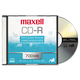 Maxell® CD-R Discs, 700MB/80min, 48x, w/Slim Jewel Cases, Silver, 10/Pack (MAX648210)