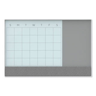 U Brands 3N1 Magnetic Glass Dry Erase Combo Board, 24 x 18, Month View, White Surface and Frame (UBR3196U0001)