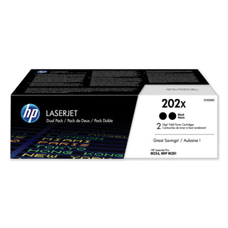 HP 202X, (CF500XD) 2-Pack High Yield Black Original LaserJet Toner Cartridge (HEWCF500XD)