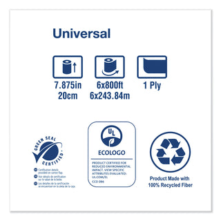 Tork® Universal Hand Towel Roll, 7.88" x 800 ft, Natural, 6 Rolls/Carton (RK8002)