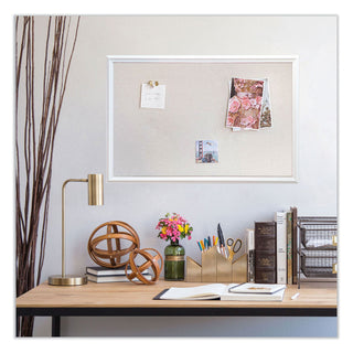 U Brands Linen Bulletin Board with Decor Frame, 30 x 20, Natural Surface/White Frame (UBR2074U0001)