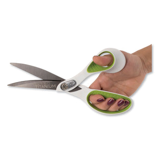 Westcott® CarboTitanium Bonded Scissors, 9" Long, 4.5" Cut Length, White/Green Bent Handle (ACM16445)