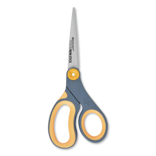 Westcott® Non-Stick Titanium Bonded Scissors, 8" Long, 3.25" Cut Length, Gray/Yellow Straight Handle (ACM14849)