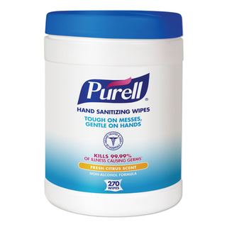 PURELL® Sanitizing Hand Wipes, 6 x 6 3/4, White, 270/Canister, 6 Canisters/Carton (GOJ9113-06)
