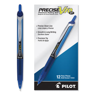 Pilot® Precise V10RT Retractable Roller Ball Pen, Bold 1 mm, Blue Ink/Barrel, Dozen (PIL13453)