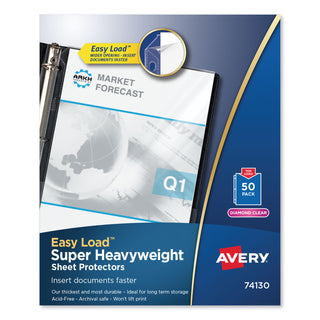 Avery® Top-Load Poly Sheet Protector, Super Heavy Gauge, Letter, Diamond Clear, 50/Box (AVEPVH11950)
