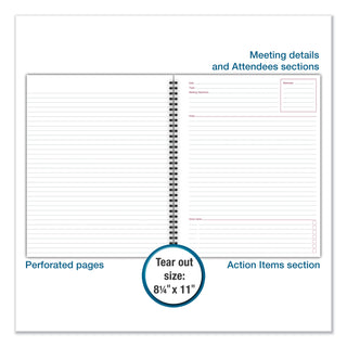 Cambridge® Wirebound Guided Business Notebook, Meeting Notes, Dark Gra, 11 x 8.25, 80 Sheets (MEA06132)