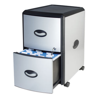Storex Two-Drawer Mobile Filing Cabinet, Metal Siding, 19w x 15d x 23h, Silver/Black (STX61351U01C)