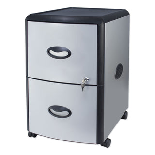 Storex Two-Drawer Mobile Filing Cabinet, Metal Siding, 19w x 15d x 23h, Silver/Black (STX61351U01C)