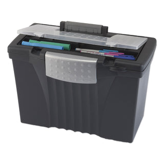 Storex Portable Letter/Legal Filebox with Organizer Lid, Letter/Legal Files, 14.5" x 10.5" x 12", Black (STX61510U01C)