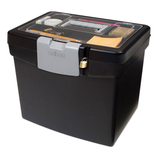 Storex Portable File Box with Large Organizer Lid, Letter Files, 13.25" x 10.88" x 11", Black (STX61504U01C)