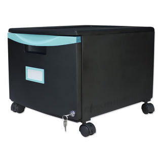 Storex Single-Drawer Mobile Filing Cabinet, 14.75w x 18.25d x 12.75h, Black/Teal (STX61270U01C)
