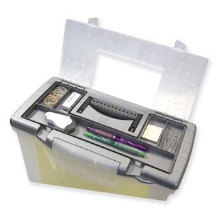 Storex Portable Letter/Legal Filebox with Organizer Lid, Letter/Legal Files, 14.5" x 10.5" x 12", Clear/Silver (STX61511U01C)