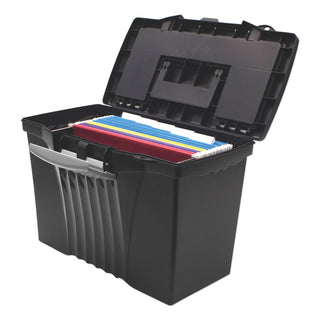 Storex Portable Letter/Legal Filebox with Organizer Lid, Letter/Legal Files, 14.5" x 10.5" x 12", Black (STX61510U01C)
