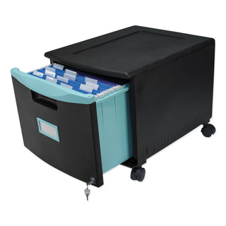 Storex Single-Drawer Mobile Filing Cabinet, 14.75w x 18.25d x 12.75h, Black/Teal (STX61270U01C)