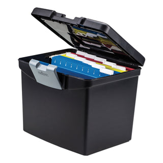 Storex Portable File Box with Large Organizer Lid, Letter Files, 13.25" x 10.88" x 11", Black (STX61504U01C)