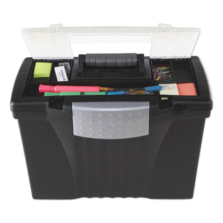 Storex Portable Letter/Legal Filebox with Organizer Lid, Letter/Legal Files, 14.5" x 10.5" x 12", Black (STX61510U01C)