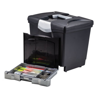 Storex Portable File Box with Drawer, Letter Files, 14" x 11.25" x 14.5", Black (STX61523U01C)